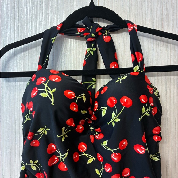 COCOSHIP Women's Halter Neck Retro Floral Swimsuit Ruching One Swimwear 3XL - Picture 2 of 8